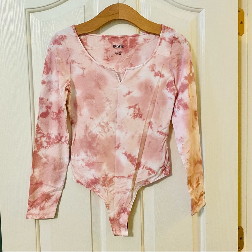 NWOT Victoria’s Secret PINK Long Sleeve Pink Tie Dye Bodysuit